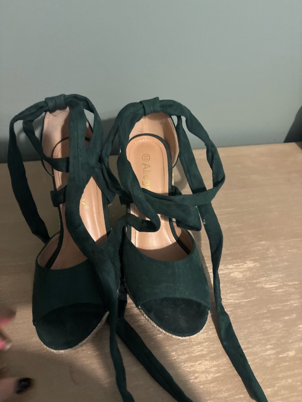ALDO Forest Green Suede Lace-Up Espadrille Wedges